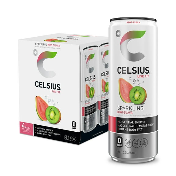CELSIUS Sparkling Kiwi Guava, Functional Energy Drink 12 fl oz (pack of 4)
