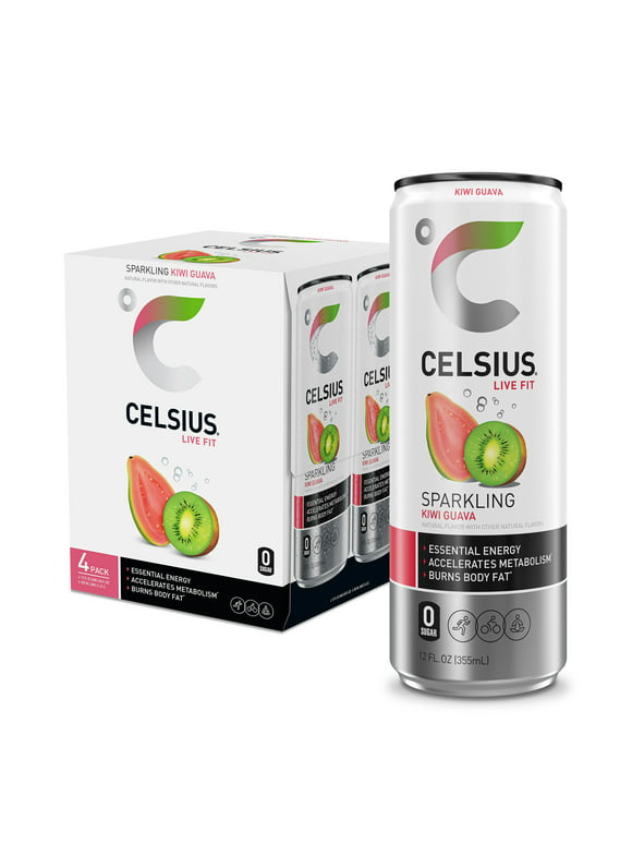 CELSIUS Sparkling Kiwi Guava, Functional Essential Energy Drink 12 fl oz Can (Pack of 4)