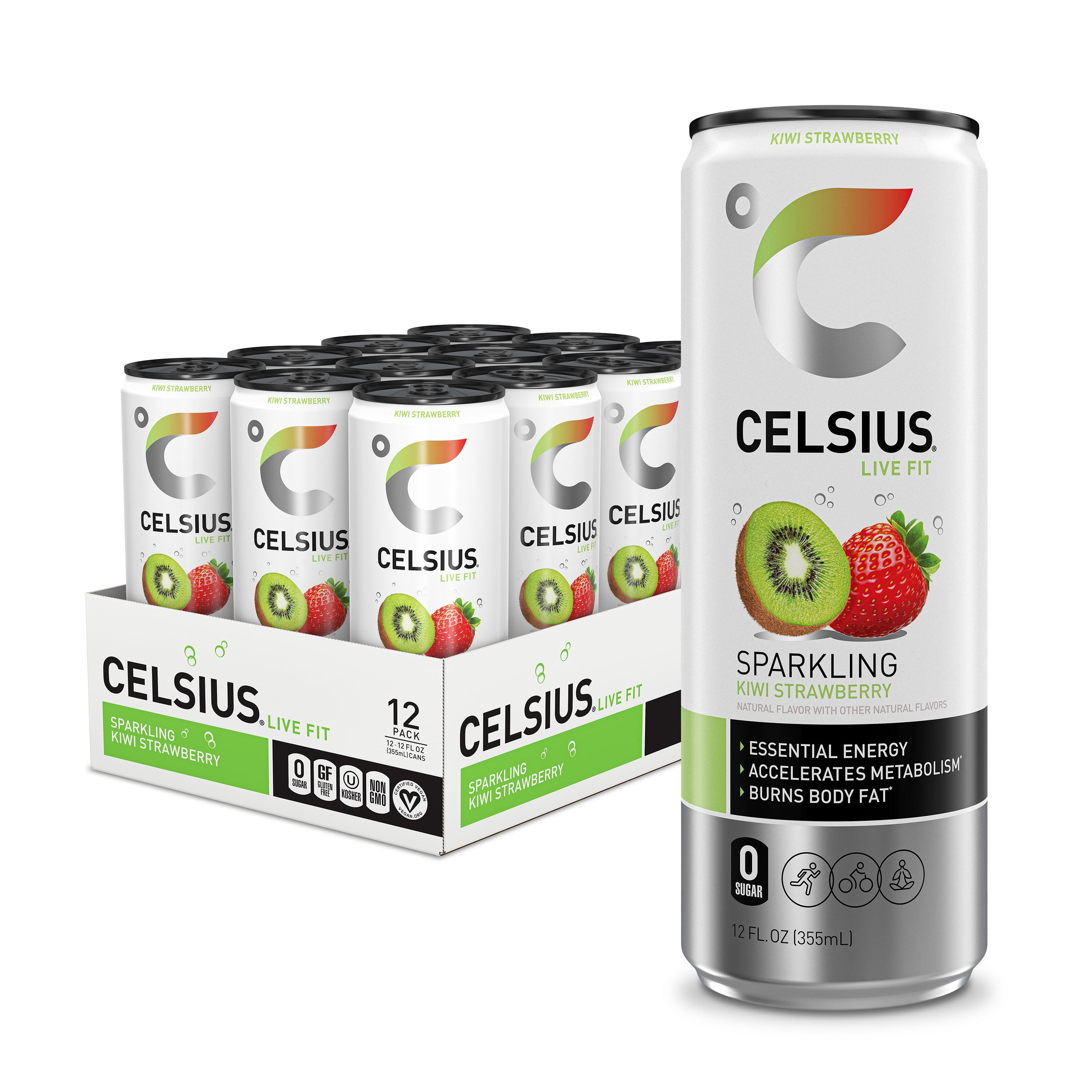CELSIUS Sparkling Kiwi Strawberry, Functional Energy Drink 12 fl oz (Pack of 12)