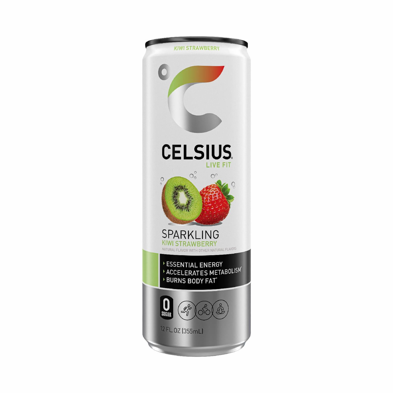 CELSIUS Sparkling Kiwi Strawberry, Functional Energy Drink 12 fl oz Single Can