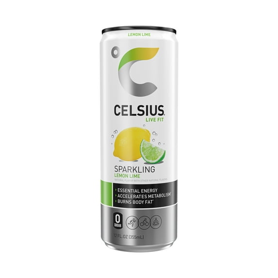 CELSIUS Sparkling Lemon Lime, Functional Energy Drink 12 fl oz Single Can