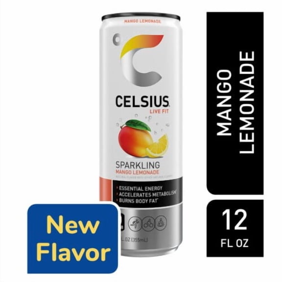 CELSIUS Sparkling Mango Lemonade Energy Drink Can 12 fl oz - Pack of 2