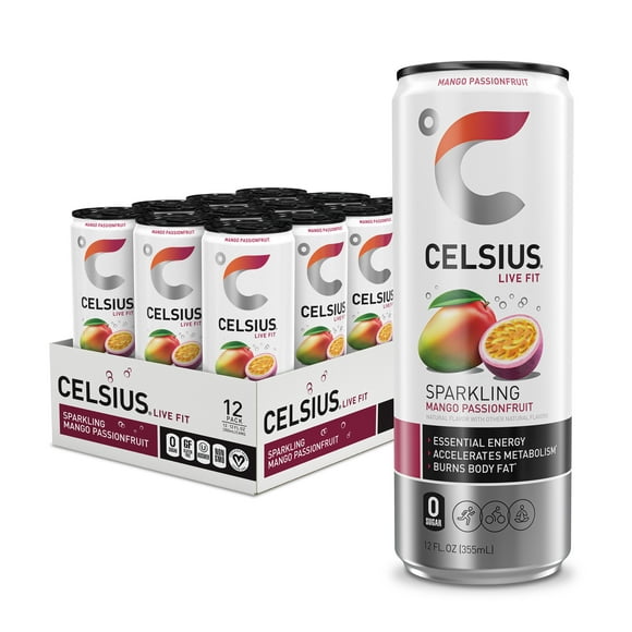 CELSIUS Sparkling Mango Passionfruit, Functional Essential Energy Drink 12 fl oz Can (Pack of 12)