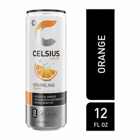 Pack of 2 - CELSIUS Sparkling Orange Energy Drink Can 12 fl oz