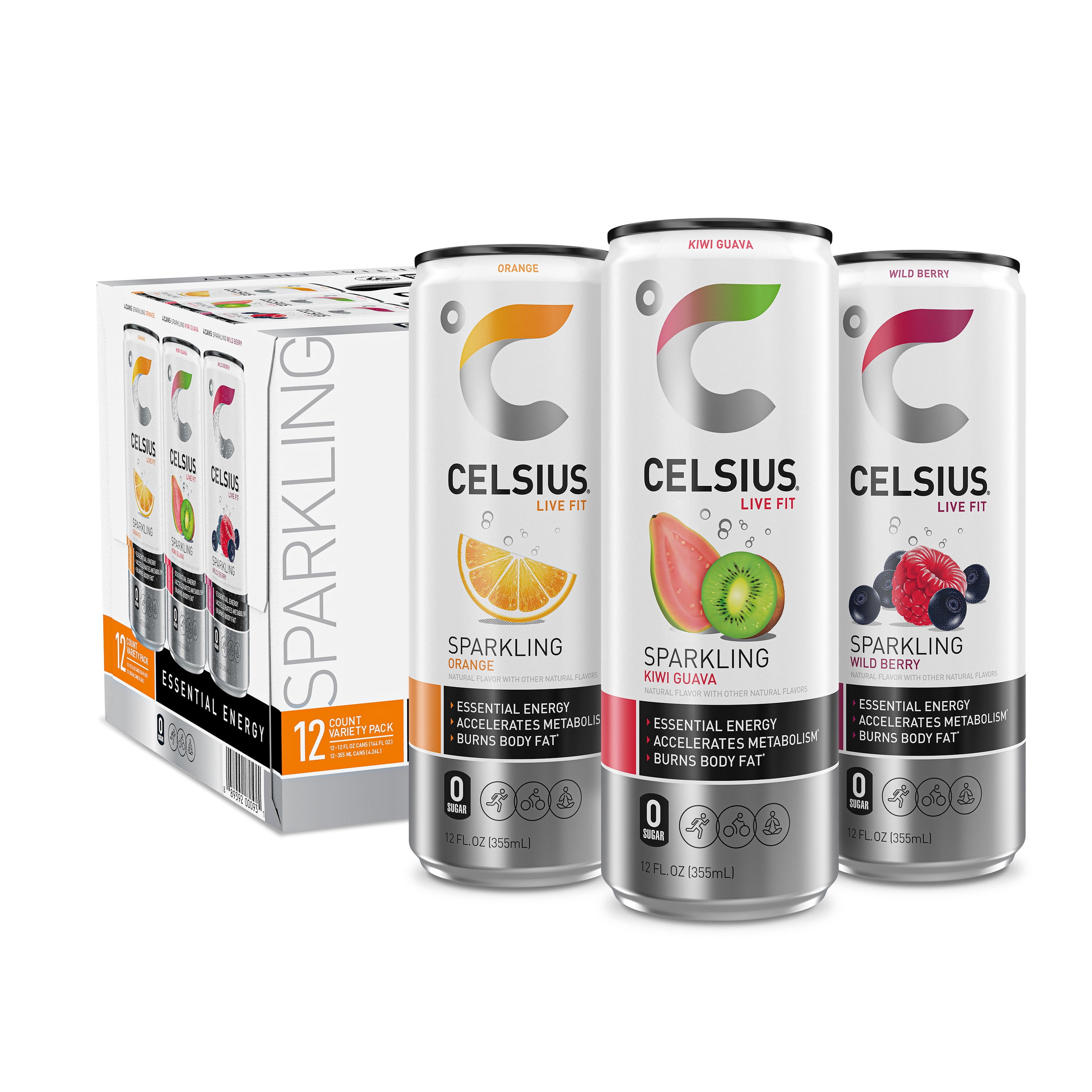 CELSIUS Sparkling Original Variety Pack, Functional Essential Energy Drink  12 fl oz (Pack of 12)