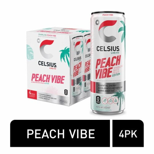 CELSIUS Sparkling Peach Vibe Energy Drink Multipack Cans 4 pk / 12 fl oz - Pack of 2