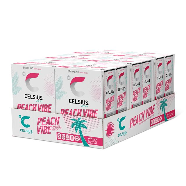 CELSIUS Sparkling Peach Vibe, Functional Essential Energy Drink 12 Fl