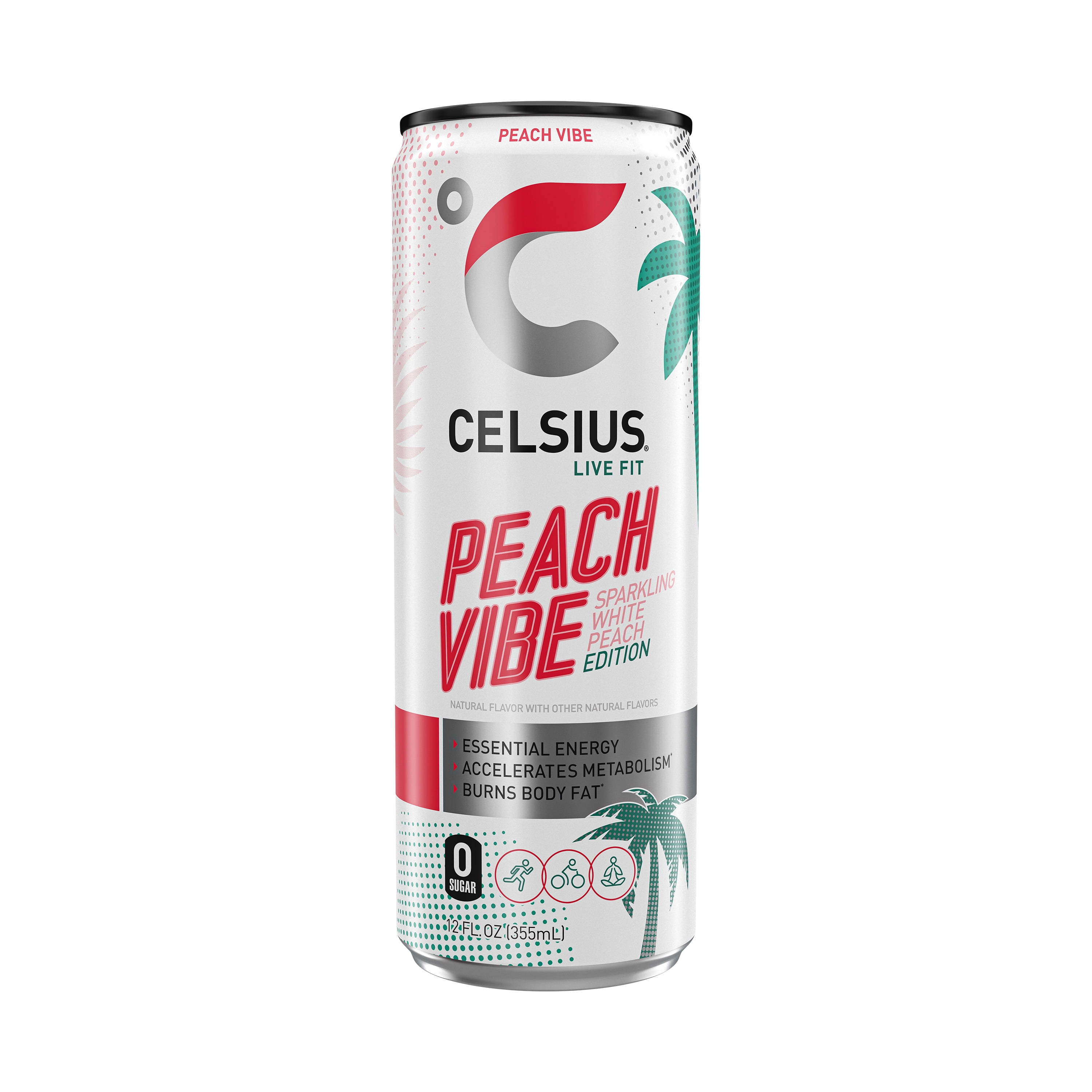 CELSIUS Sparkling Peach Vibe, Functional Energy Drink 12 fl oz Single Can