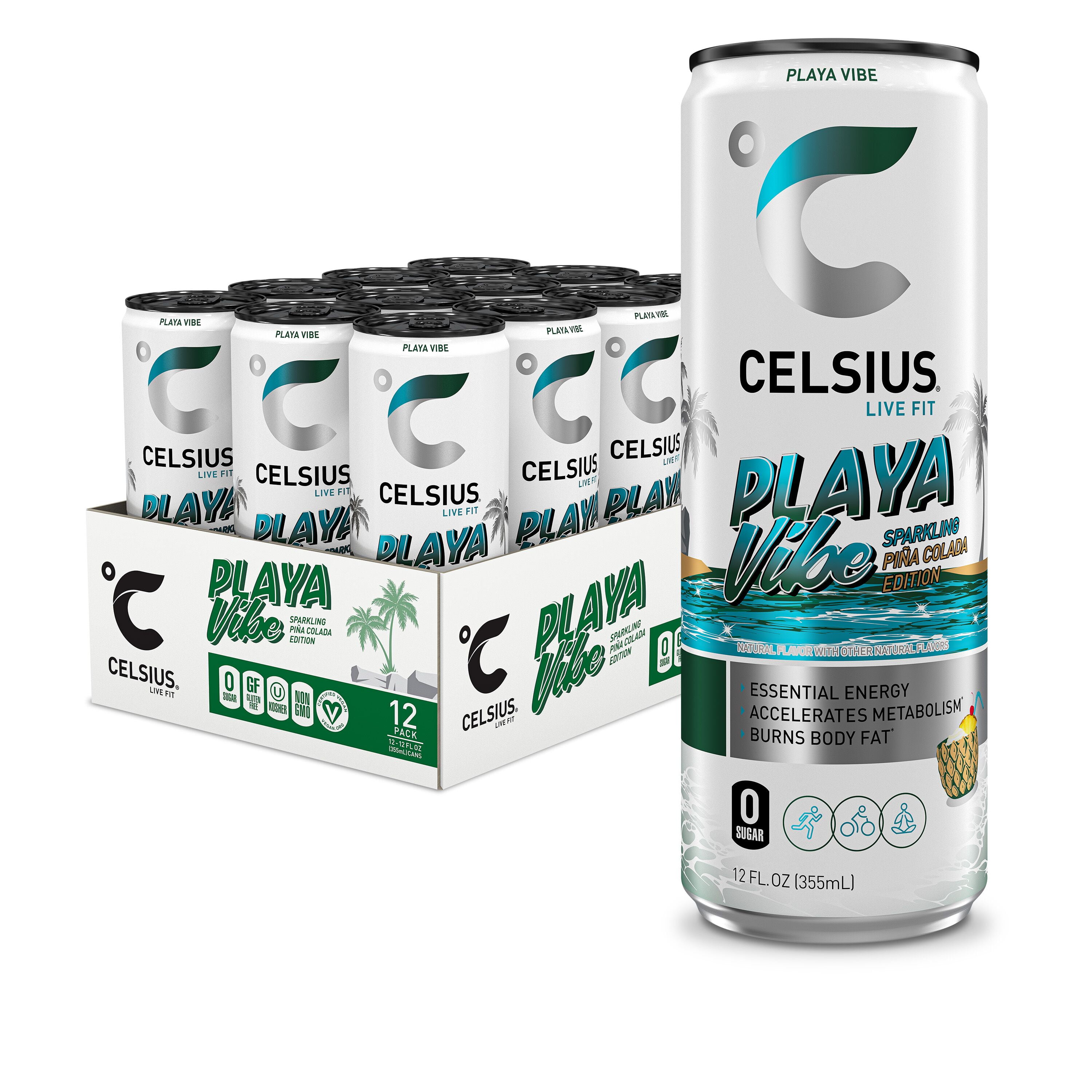 CELSIUS Sparkling Playa Vibe, Functional Energy Drink 12 fl oz (Pack of 12)
