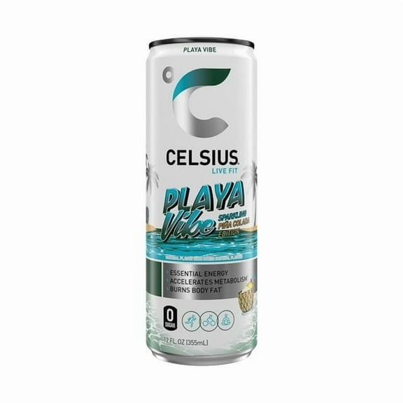CELSIUS Sparkling Playa Vibe, Functional Energy Drink 12 fl oz Single Can - 4 Pack