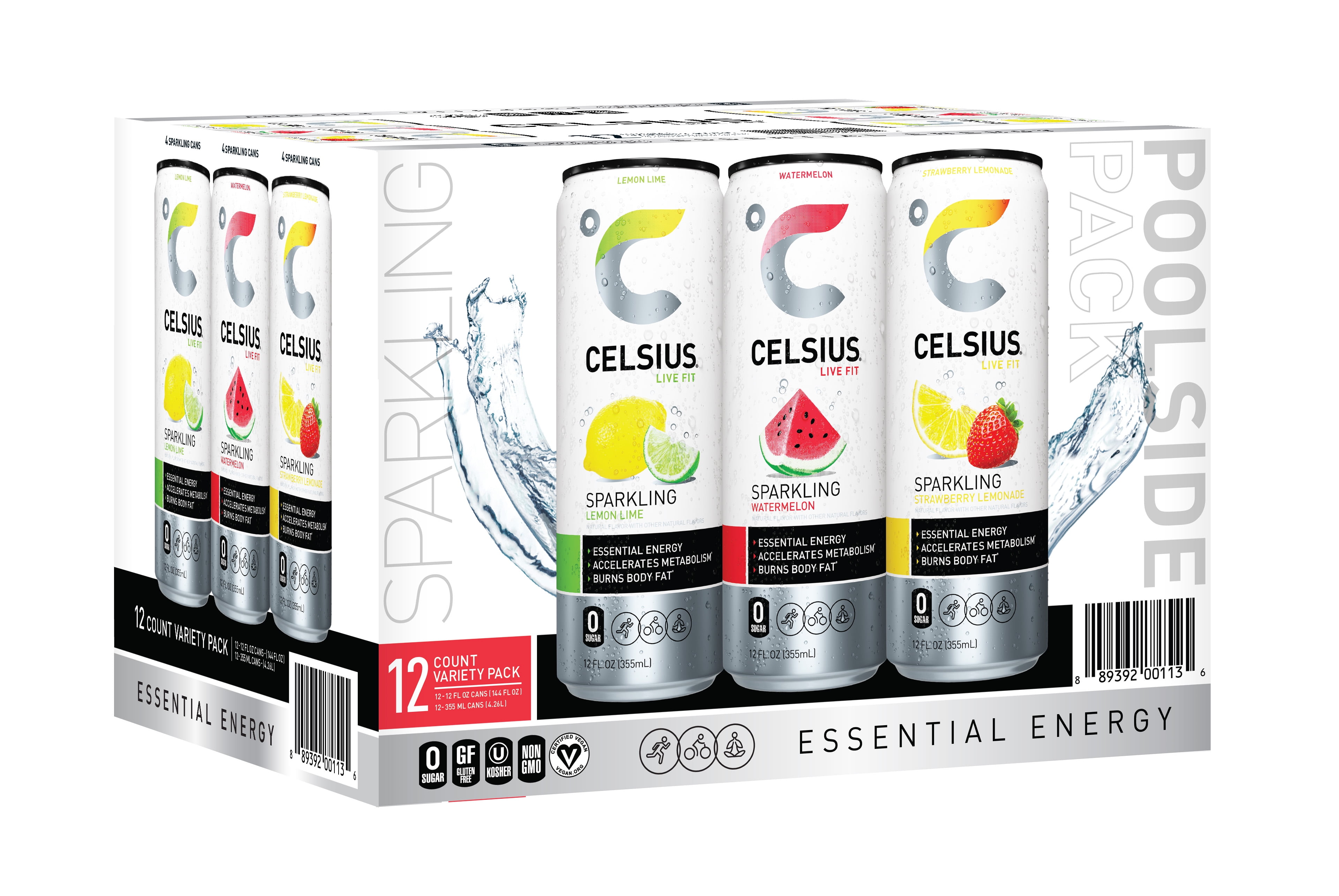 CELSIUS Sparkling Poolside Variety Pack, Functional Energy Drink 12 fl oz (Pack of 12)