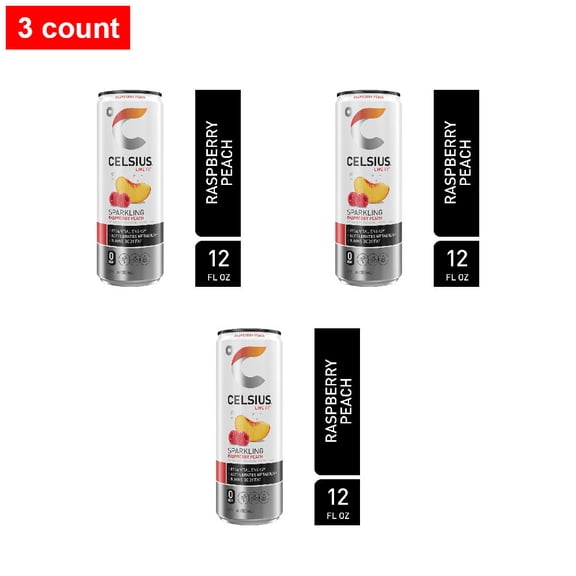 CELSIUS Sparkling Raspberry Peach Energy Drink Can 12 fl oz - 3 count