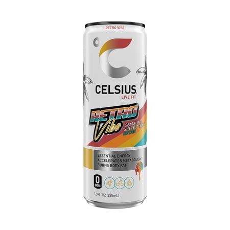 CELSIUS Sparkling Retro Vibe, Functional Energy Drink 12 fl oz Single Can- Pack of 5