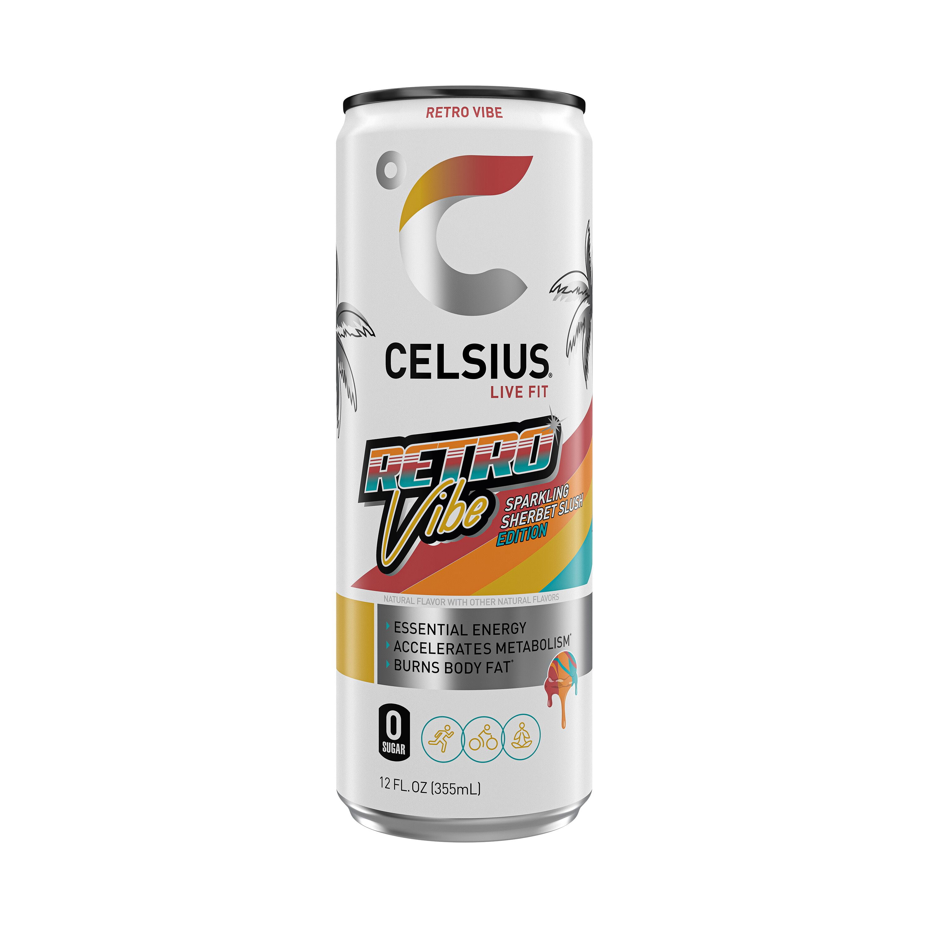 CELSIUS Sparkling Retro Vibe, Functional Energy Drink 12 fl oz Single Can