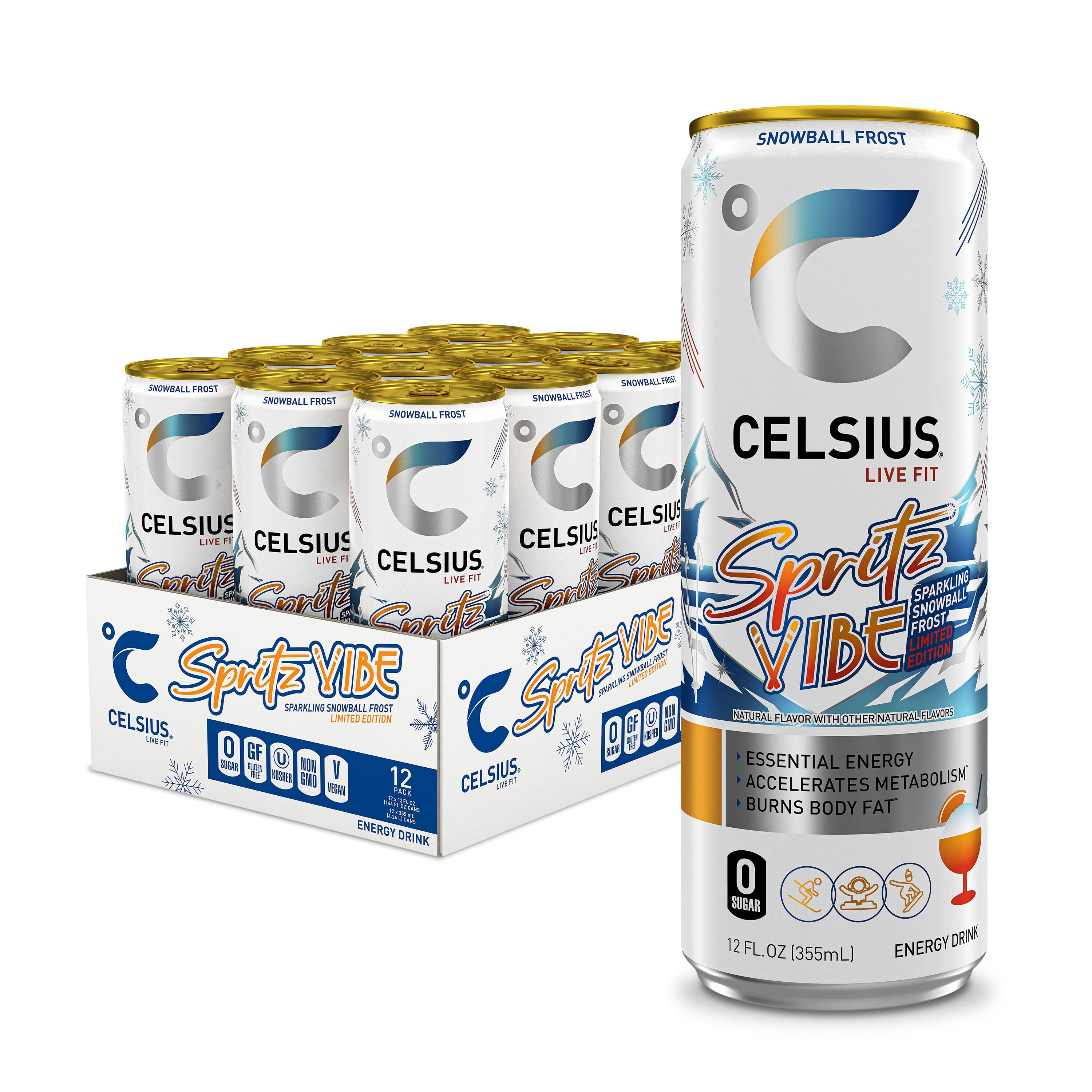 Walmart Deals of CELSIUS Sparkling Spritz Vibe, Functional Energy Drink 12 fl oz (pack of 12)