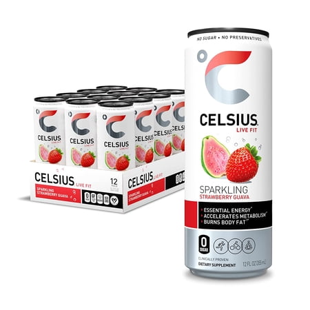 CELSIUS Sparkling Strawberry Guava, Functional Essential Energy Drink 12 Fl Oz (Pack of 12)