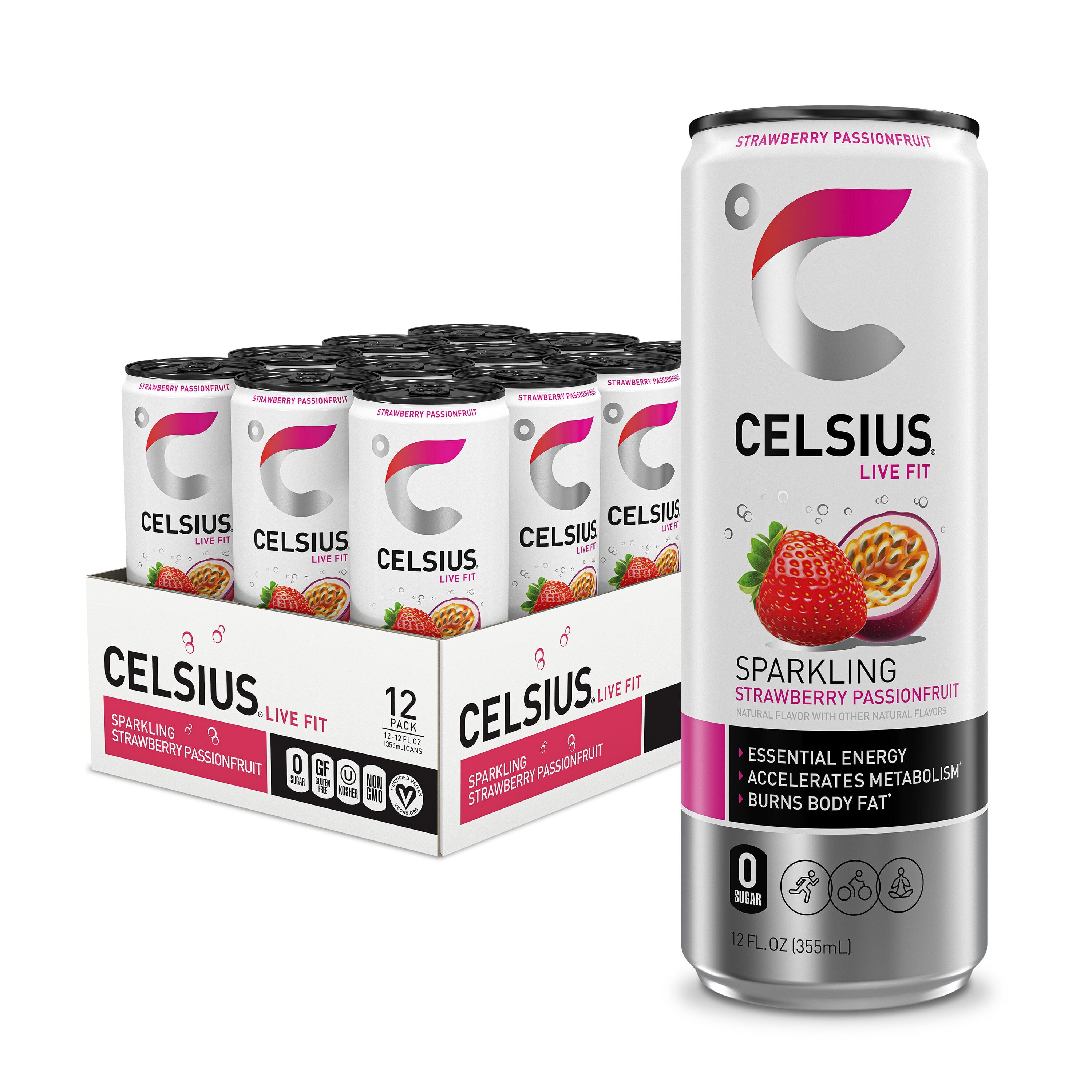 CELSIUS Sparkling Strawberry Passionfruit, Functional Energy Drink 12 fl oz (Pack of 12)
