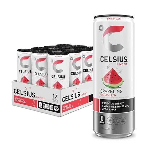 CELSIUS Sparkling Watermelon Fitness Drink, Zero Sugar, 12 fl oz, 12-Pack