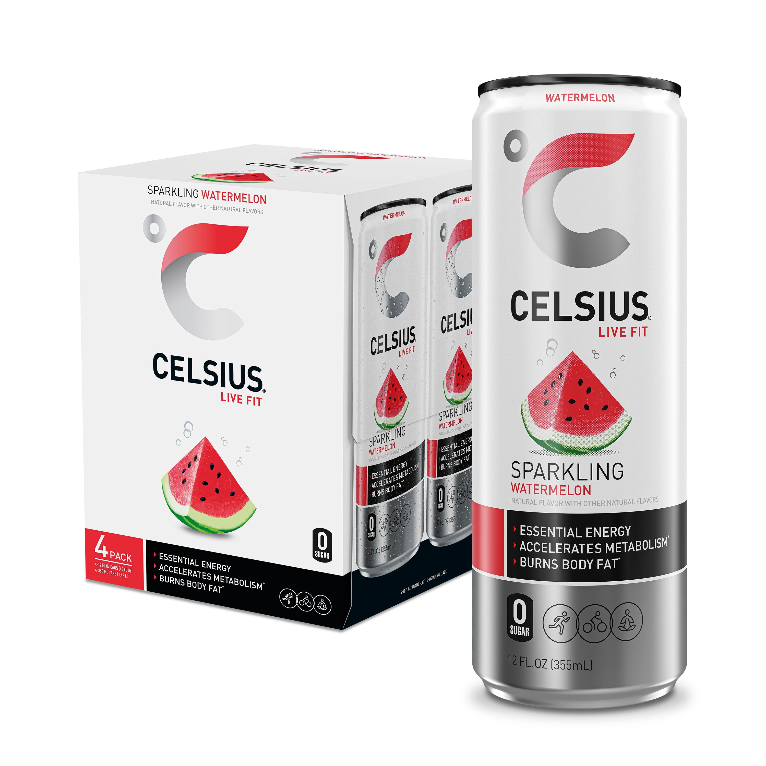 CELSIUS Sparkling Watermelon, Functional Essential Energy Drink 12 Fl Oz  (Pack of 12)