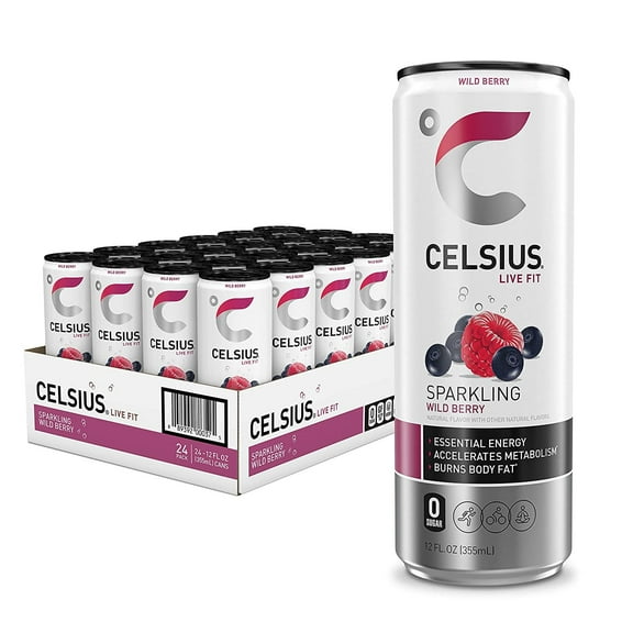 CELSIUS Sparkling Wild Berry, Functional Essential Energy Drink, 12 Fl Oz Pack of 24