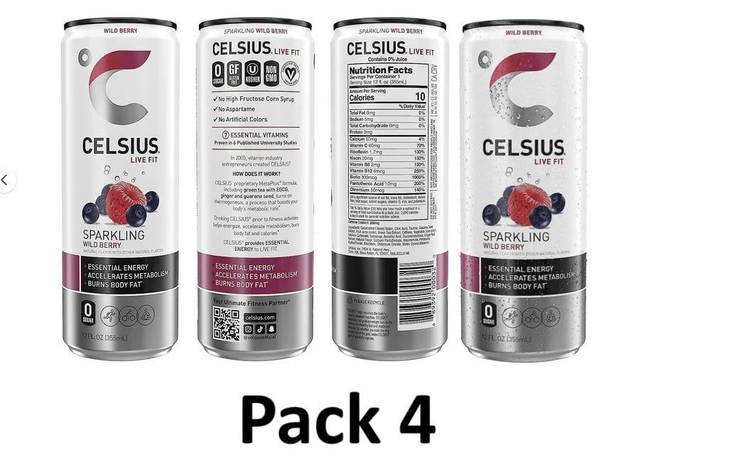 CELSIUS Sparkling Wild Berry, Functional Essential Energy Drink 12 fl