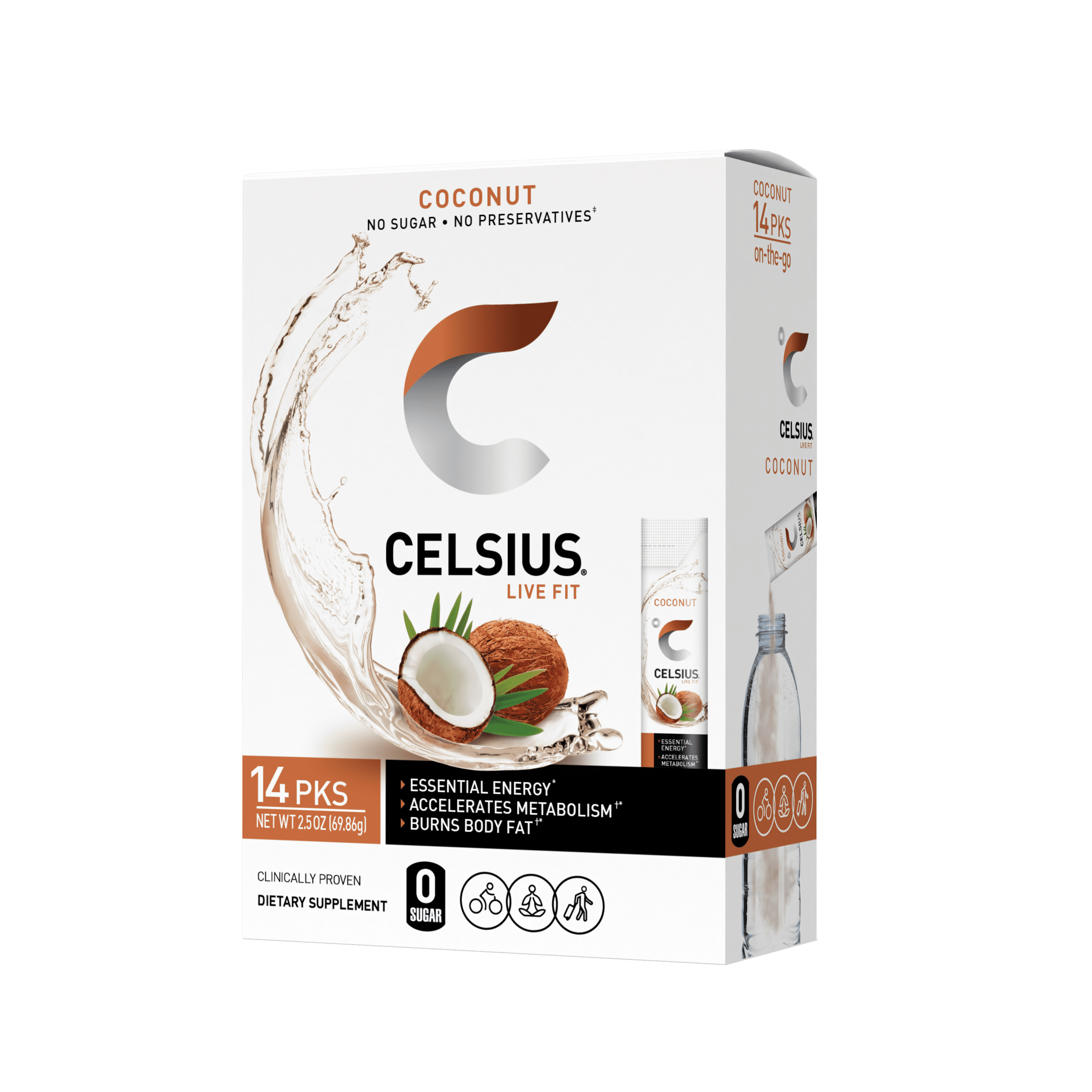 CELSIUS Essential Energy Drink Mix Powder Packets, Coconut, On-the-go ...