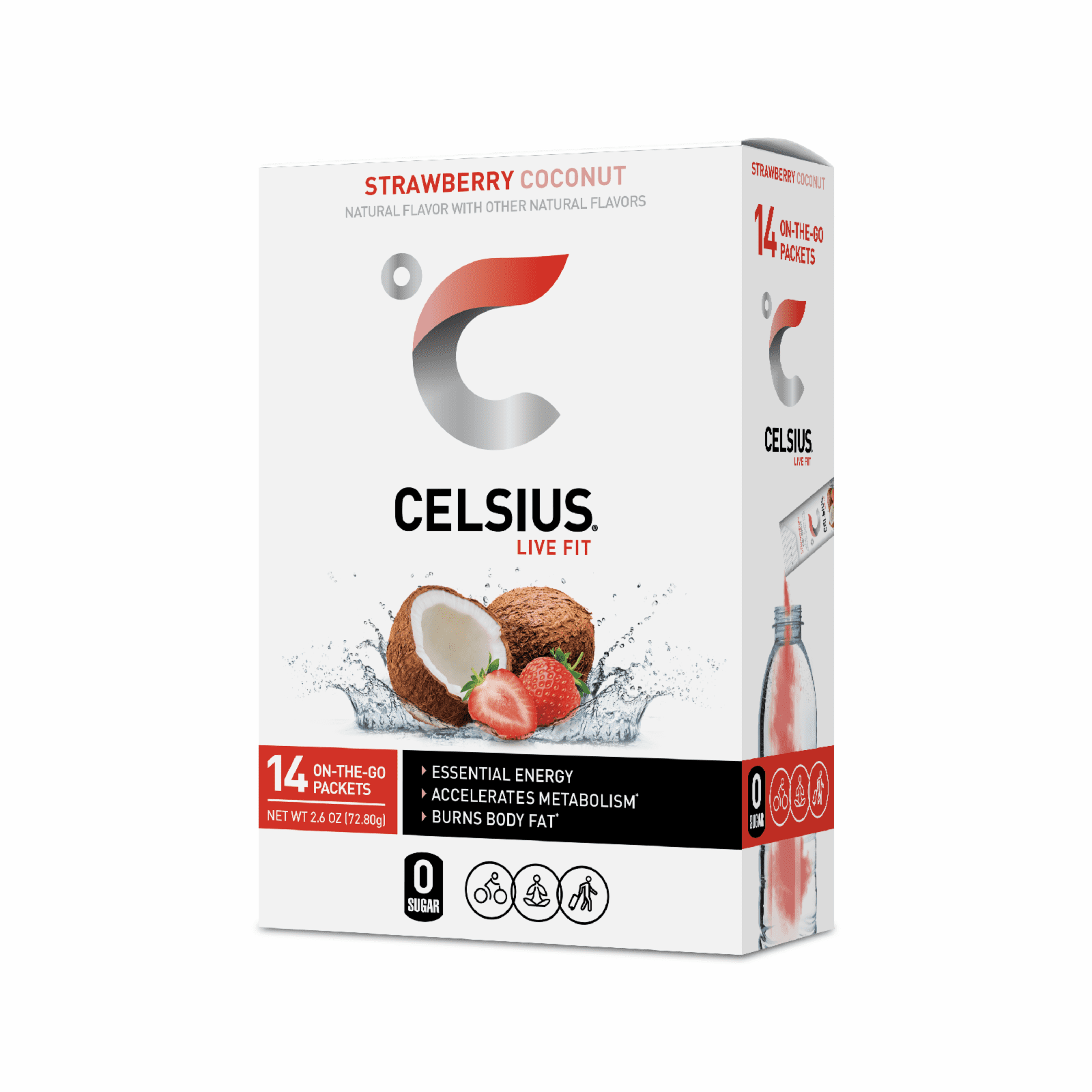 CELSIUS onthego Essential Energy Drink Mix, Strawberry Coconut (14 Stick Pack)