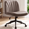 thumbnail image 1 of CELTOSS Criss Cross Office Chair, Armless Cross Legged Computer Desk Chair with 2-in-1 Wheels & Foot Pads, Double-Layer Seat Cushion, PU Leather Vanity Chair, Brown, 1 of 15