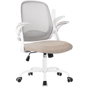 CELTOSS Ergonomic Office Chair, Mid Back Mesh Computer Desk Chair, Flip-Up Arms, Adjustable Lumbar Support, Steel Base for Home Office, Beige