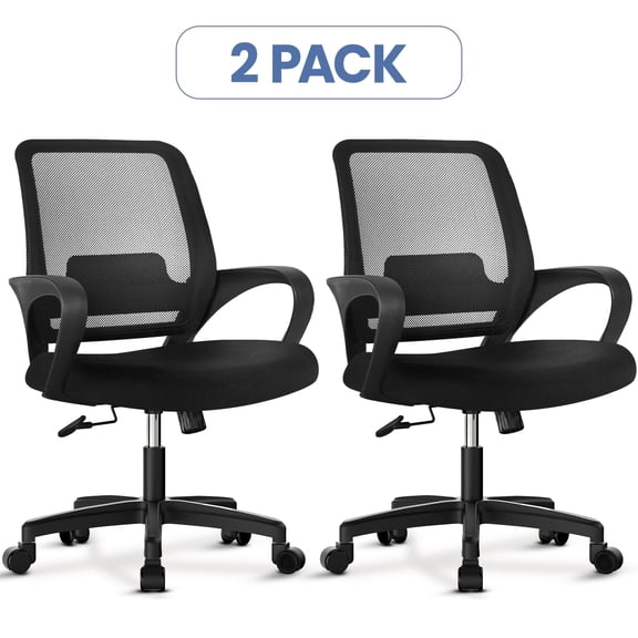 CELTOSS Ergonomic Office Chair, Mid Back Mesh Computer Desk Chair with Lumbar Support, Swivel, Height Adjustable, with Armrests, Black, 2pack