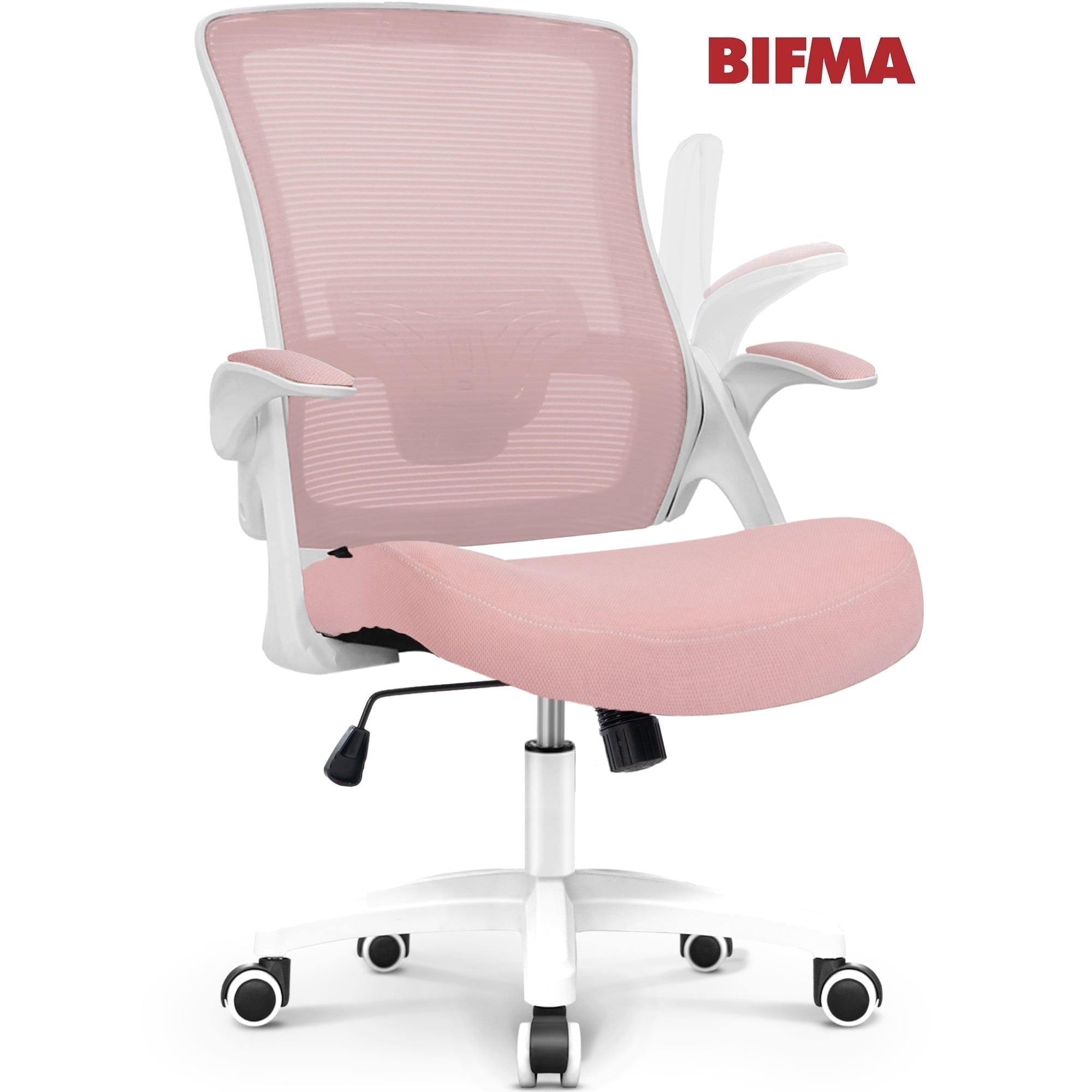 CELTOSS Ergonomic Office Chair, Wide Seat with Flip-Up Armrests, Lumbar Support, Adjustable Height, Comfy Home Task Computer Chair, Pink