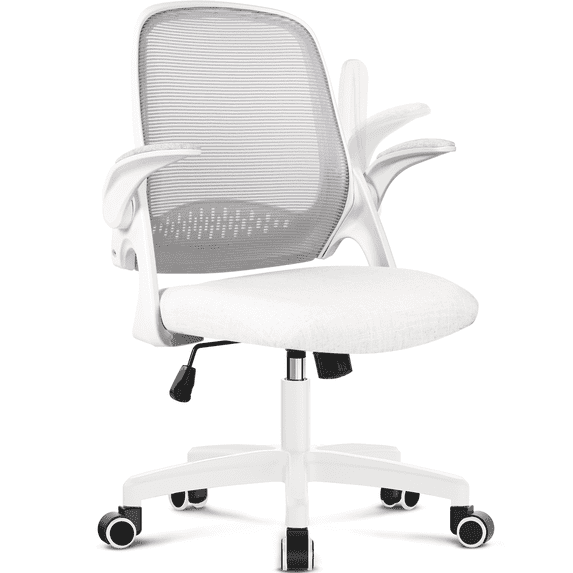 CELTOSS Ergonomic White Office Chair, Flip-Up Arms, Adjustable Lumbar Support, Ivory
