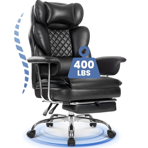 CELTOSS Executive Office Chair 400LBS, High Back Computer Gaming Chair with Arms and Footrest, Ergonomic Desk Chair with Lumbar Support, 90–135° Reclining Office Chair for Home Work, Black