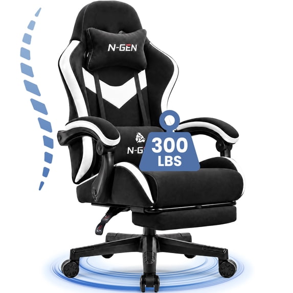 CELTOSS Gaming Chair, Ergonomic High Back Fabric Gamer Chair with Footrest, Adjustable Headrest & Lumbar Support Pillow for Computer Desk & Home Office, Black