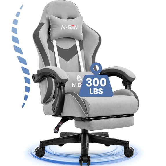 CELTOSS Gaming Chair, Ergonomic High Back Fabric Gamer Chair with Footrest, Adjustable Headrest & Lumbar Support Pillow for Computer Desk & Home Office, Grey