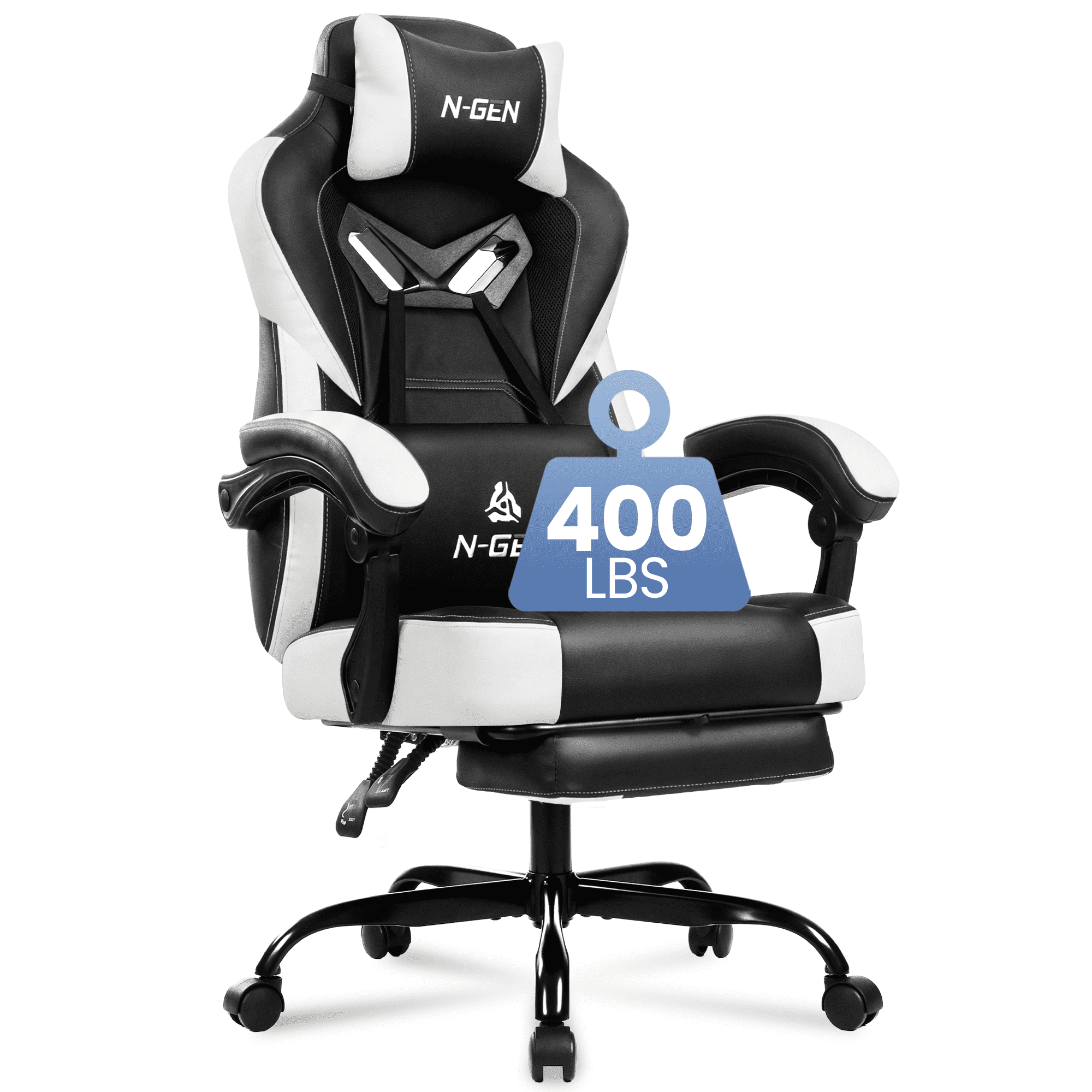 CELTOSS Gaming Chairs with Footrest, Big and Tall Gamer Chair with Headrest and Lumbar Support for adults, White