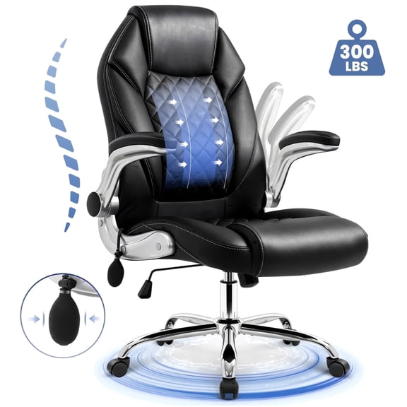 CELTOSS Executive Office Chair, Big and Tall Ergonomic High Back Computer Chair, 300LBS Heavy Duty Desk Chair with Wide Seat, Adjustable Lumbar Support and Flip-Up Arms, Home Office Chair, Black