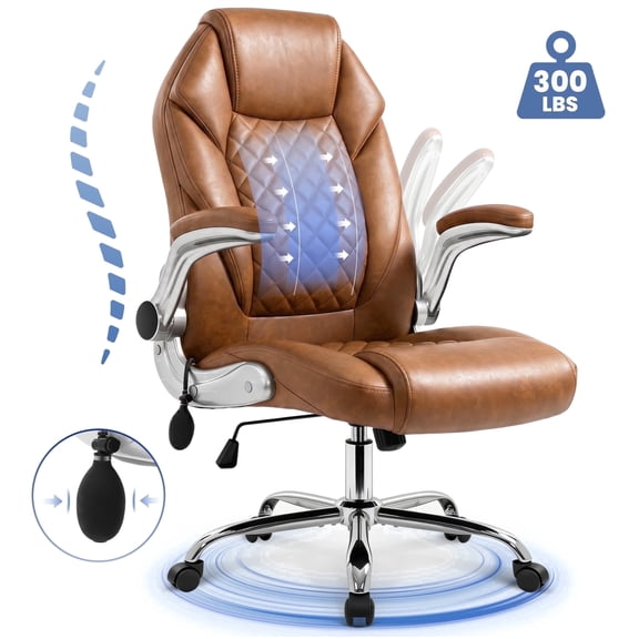 CELTOSS Big and Tall Ergonomic High Back Office Computer Chair 300LBS Heavy Duty, Wide Seat Executive Desk Chair with Adjustable Lumbar Support and Flip-Up Arms, Home Office Chair, Brown