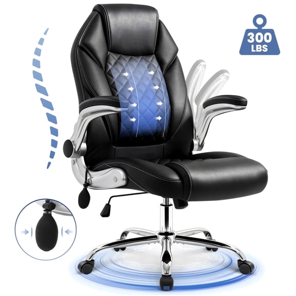 CELTOSS Big and Tall Ergonomic High Back Office Computer Chair 300LBS Heavy Duty, Wide Seat Executive Desk Chair with Adjustable Lumbar Support and Flip-Up Arms, Home Office Chair, Black