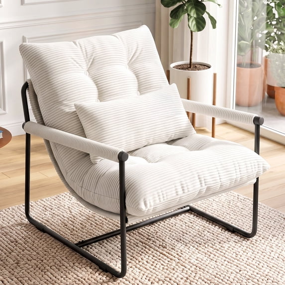 CELTOSS Modern Accent Chair, Comfy Lounge Chair with Plush Cushion, Sofa Chair with Metal Frame, for Bedroom, Living Room and Home Office, Ivory