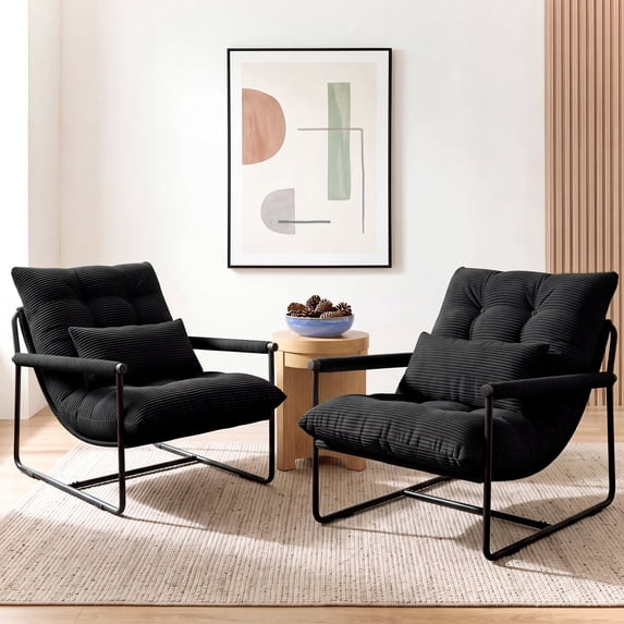 CELTOSS Modern Accent Chair, Comfy Lounge Chair with Plush Cushion and Metal Frame, for Bedroom, Living Room and Home Office, 2 Pack, Black