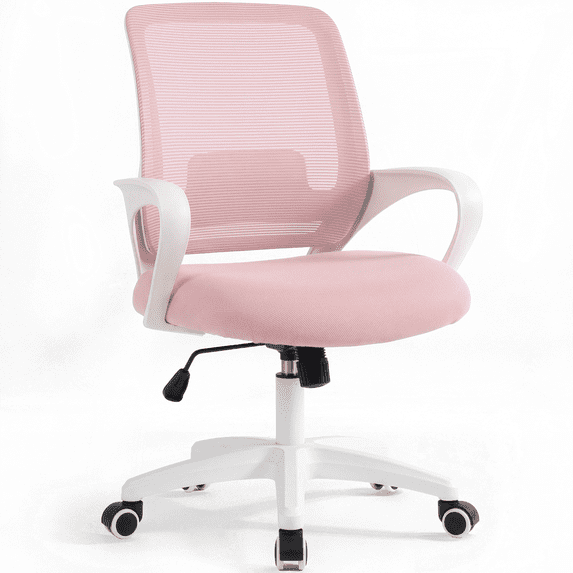 CELTOSS Ergonomic Home Office Chair, Mid Back Lumbar Support Desk Chair, Adjustable Height with Armrests for Adults, Pink