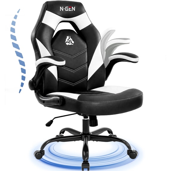 CELTOSS White Gaming Chair, Flip-up Armrest Computer Chair Ergonomic Office Chair PU Leather Desk Chair Executive Adjustable Swivel Task Chair
