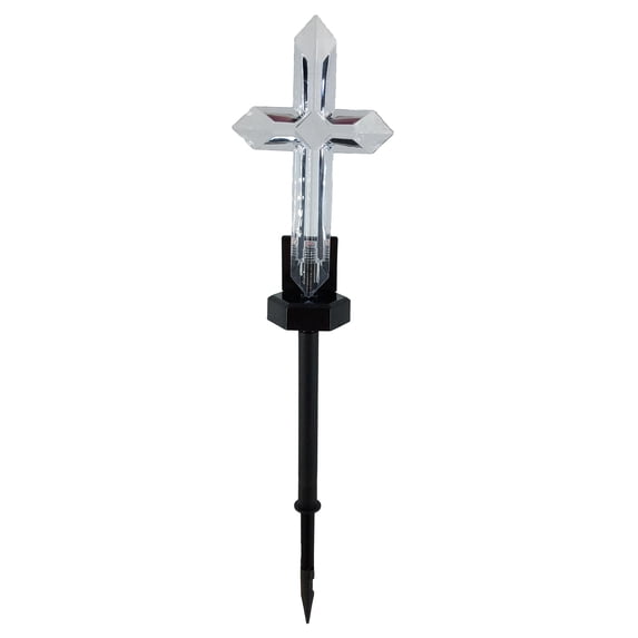 Mainstays 19in Outdoor Decoration Cemetery Cross Solar Light Stake, Black Color.