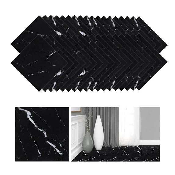 CEME 52 Pack Black Marble Peel & Stick Vinyl Floor Tiles: Waterproof, Self-Adhesive, Kitchen, Bathroom, Bedroom, 12x12 Inch, Easy Installation, Home Decor