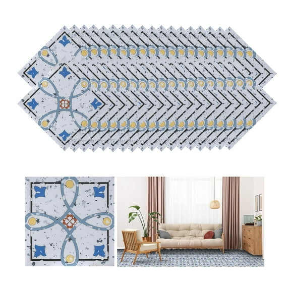 CEME 52 Pack Vintage Style Graphic Vinyl Floor Tiles Suitable for Kitchen, Bathroom, Bedroom, 12x12, Waterproof, Self-Adhesive, Easy Installation
