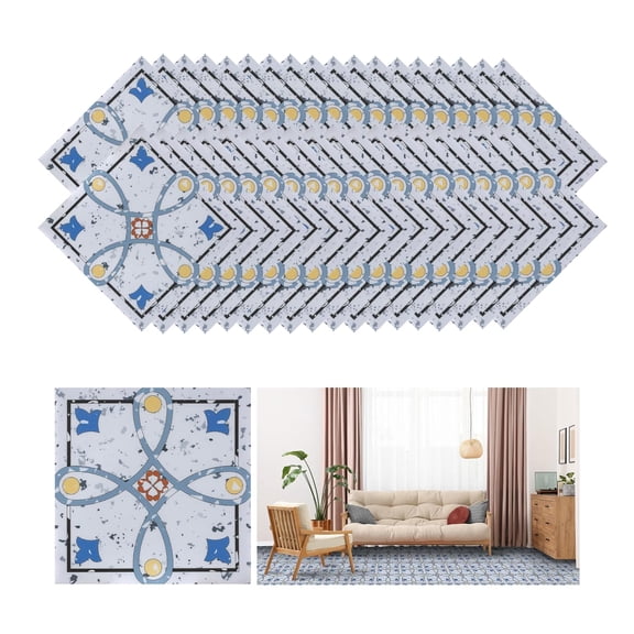 CEME 52 Pack Vintage Style Graphic Vinyl Floor Tiles Suitable for Kitchen, Bathroom, Bedroom, 12x12, Waterproof, Self-Adhesive, Easy Installation