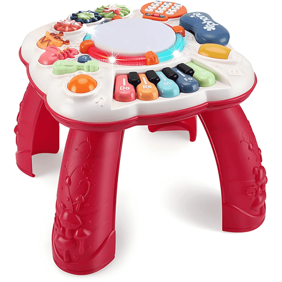 CEMIRK Baby Activity Table,Toddler Musical Learning Table,Educational Learning Toy for Baby 6 to 12 Months 1 2 3 Years Old Boys and Girls(red)