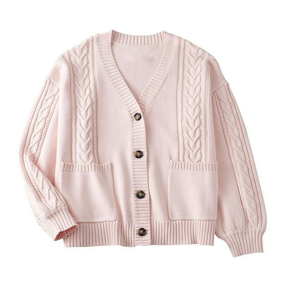 CENGNIAN No Boundarie Women's Cable Knit Long Sleeve Open Front Sweaters,V-Neck Solid Color Cardigan For Women,Ladies Plus Size Outwear Coats With Pocket,*Pink,Size L