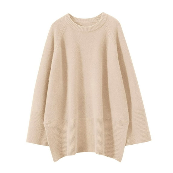 CENGNIAN No Boundarie Women's Oversized Long Sleeve Sweaters,Crewneck Knitted Pullover Sweater For Ladies,Womens Loose Trendy Outfits Pullover Top,*Beige,Size Free Size